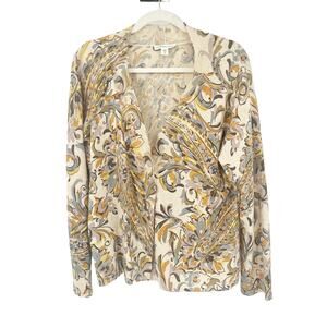 Coldwater Creek Arsty Floral Paisley Rabbit Hair‎ Wool Blend Cardigan Sweater XL